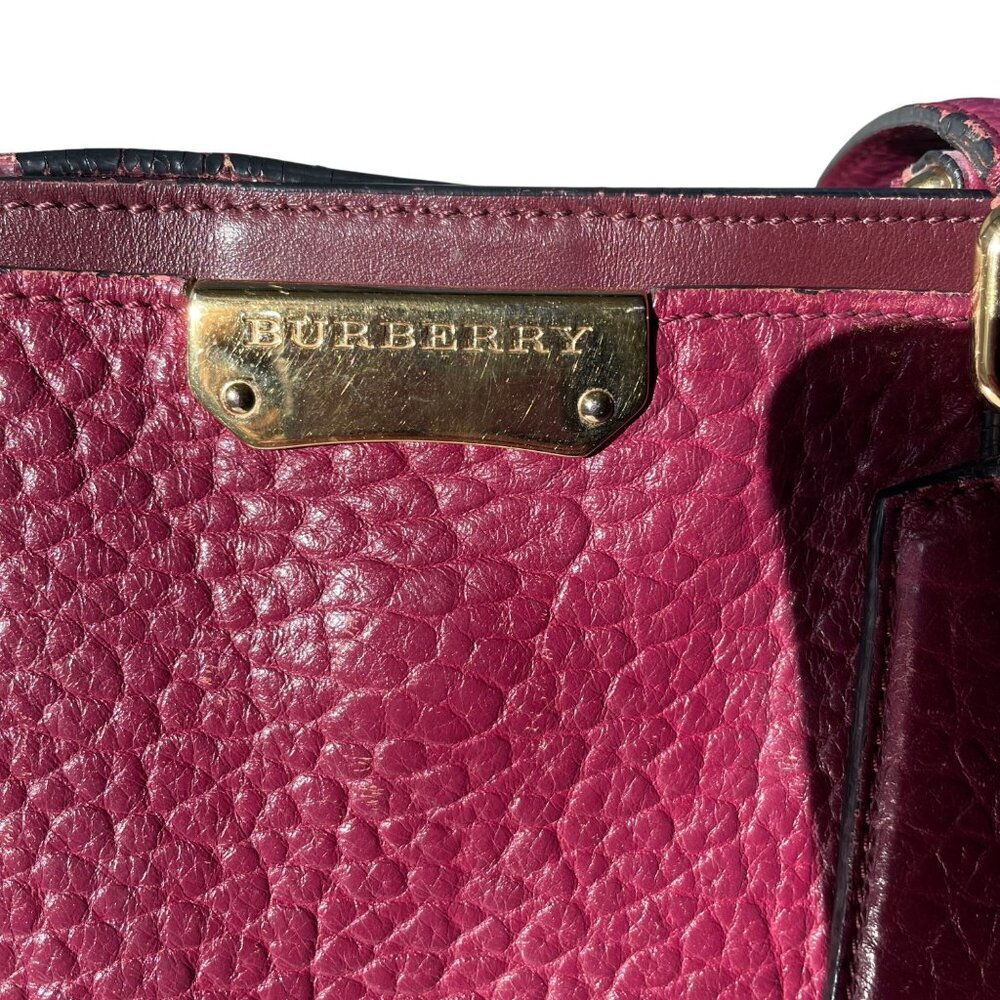 Burberry‎ Heritage Clarborough Tote Grain Smooth Calfskin Damson Magenta Bag - Picture 4 of 16